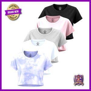 5-Pack Dry-Fit Crop Tops, Moisture-Wicking Athletic Tees for Gym Workouts
